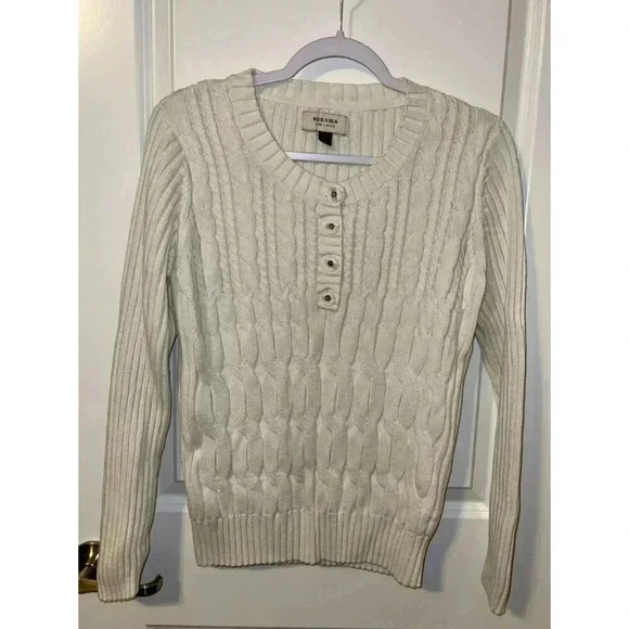 Sonoma Vintage pullover SWEATER Cable Knit buttons Ivory Cream Size XLarge - Picture 1 of 6